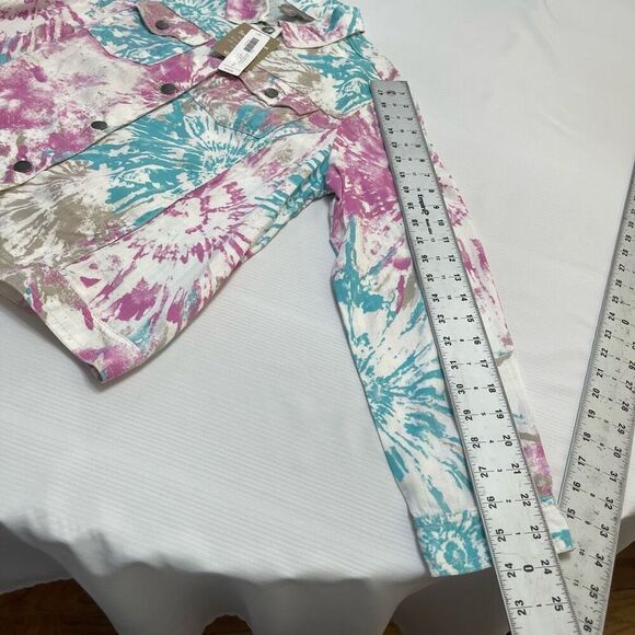 NWT Chico’s Multi Color Tie Dye Trucker Vandal Orchid Jacket Size 2 US Large New - Picture 4 of 8